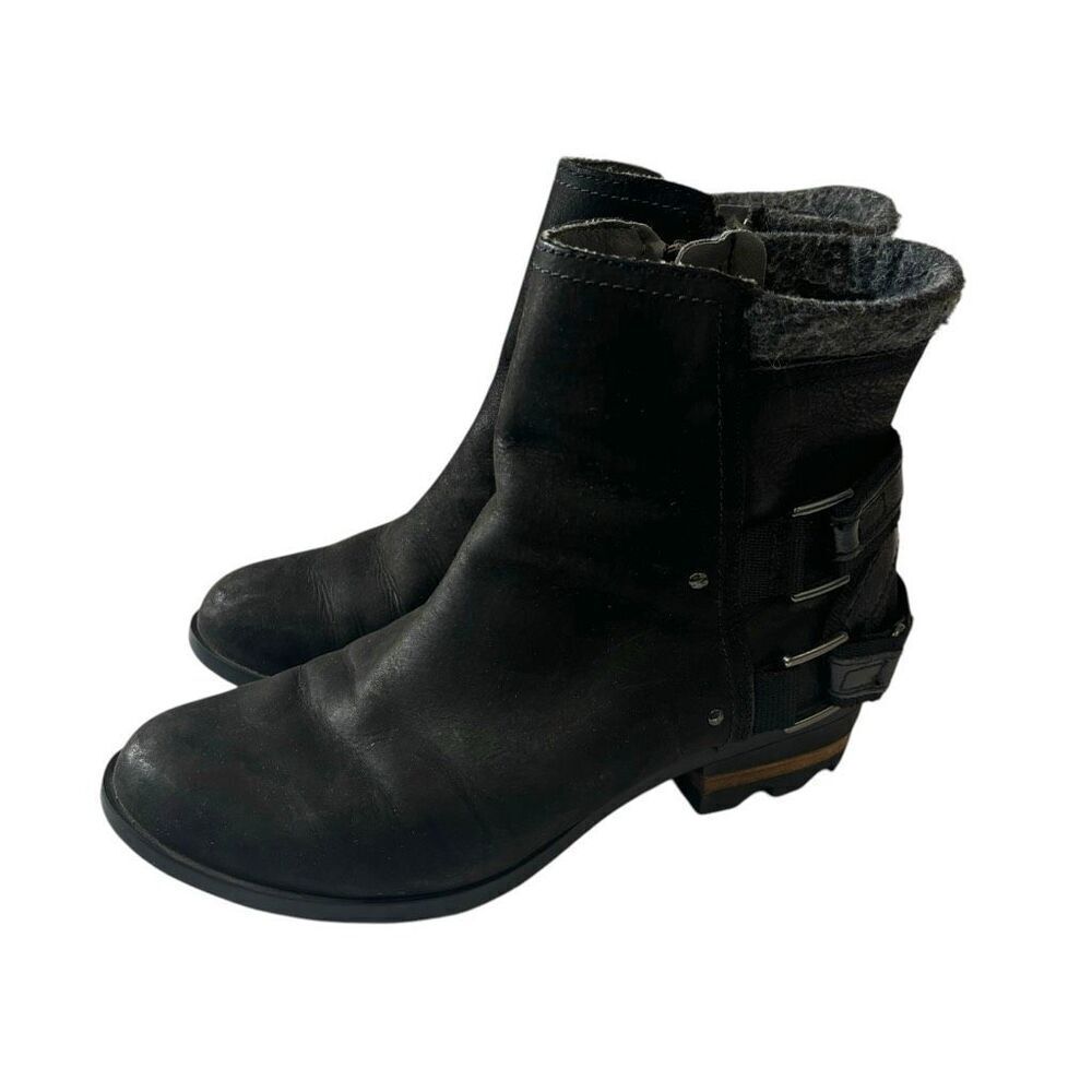 Sorel Lolla Waterproof Leather Ankle Boot, Zip Closure Black, Size 9.5